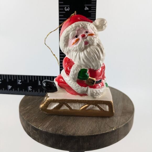 Vintage Santa Claus Christmas Ornaments Ceramic Taiwan Ski Sled Christmas Tree - Picture 9 of 16